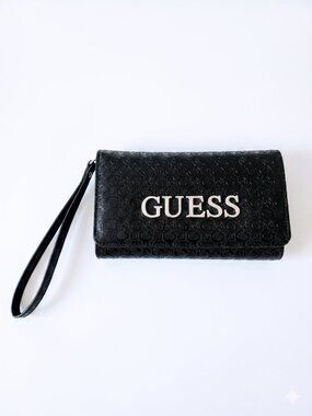 GUESS Black Logo Wristlet Wallet